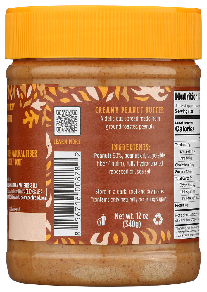 Good Good: Creamy Peanut Butter No Sugar Added, 12 Oz