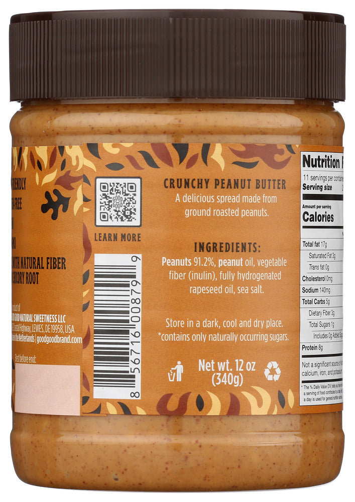 Good Good: Crunchy Peanut Butter No Sugar Added, 12 Oz