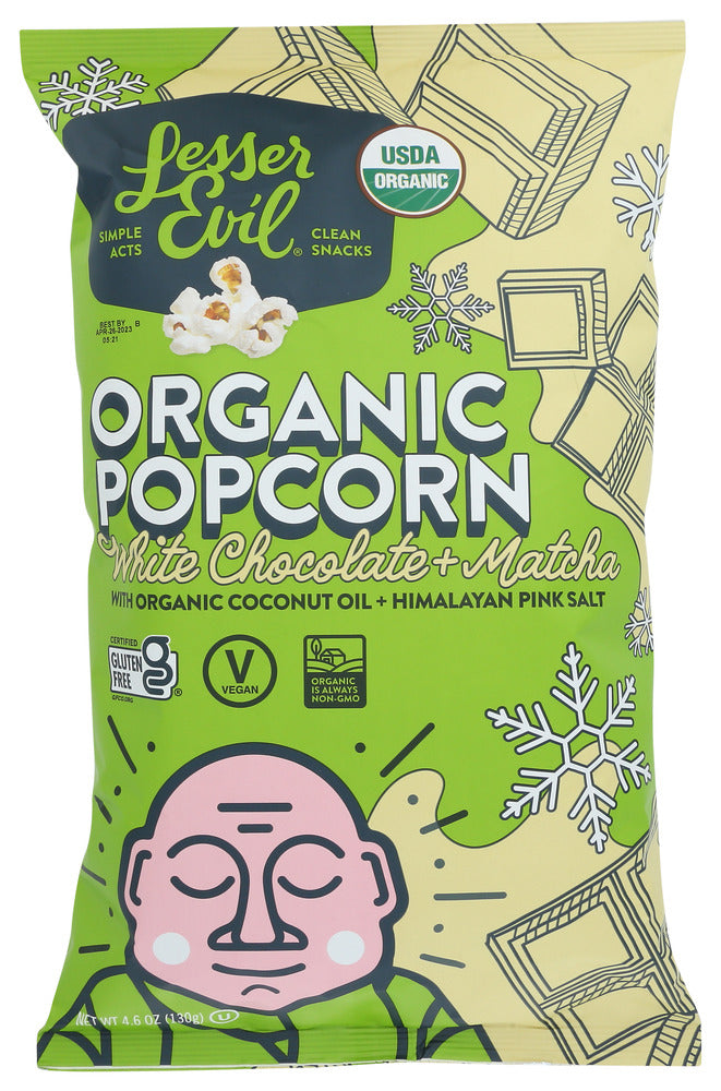 Lesser Evil: Organic Popcorn White Chocolate Matcha, 4.6 Oz