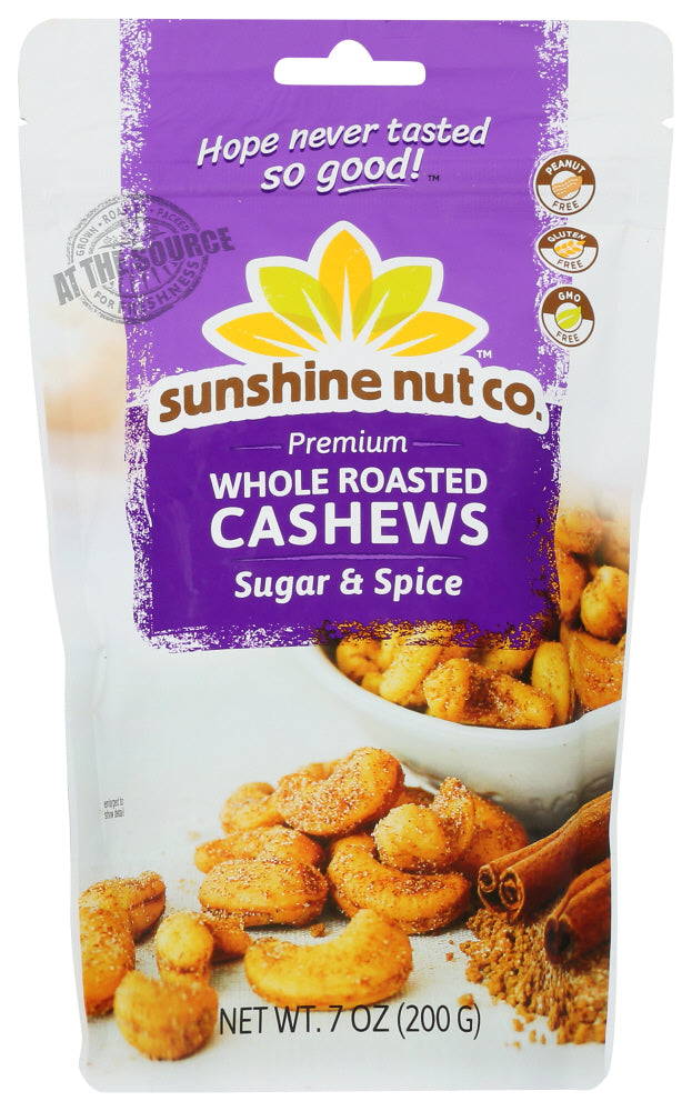 Sunshine Nut Company: Whole Roasted Cashews Sugar And Spice, 7 Oz