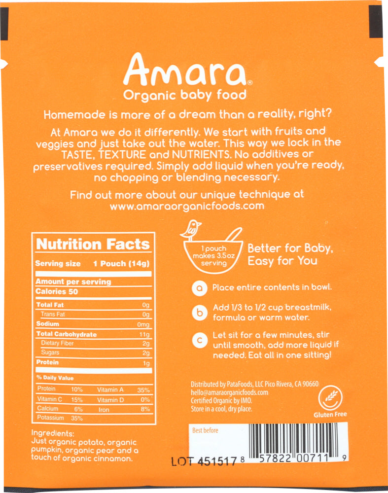 Amara: Pumpkin And Pear Organic Baby Food, 1 Ea