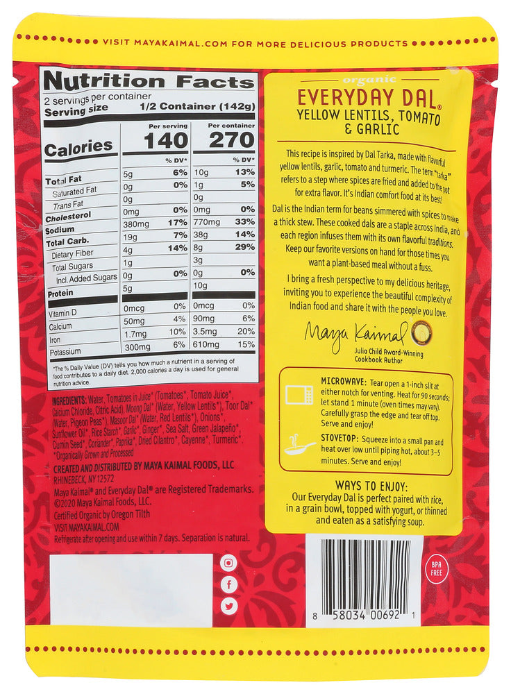 Maya Kaimal: Organic Everyday Dal Yellow Lentils Tomato Garlic, 10 Oz