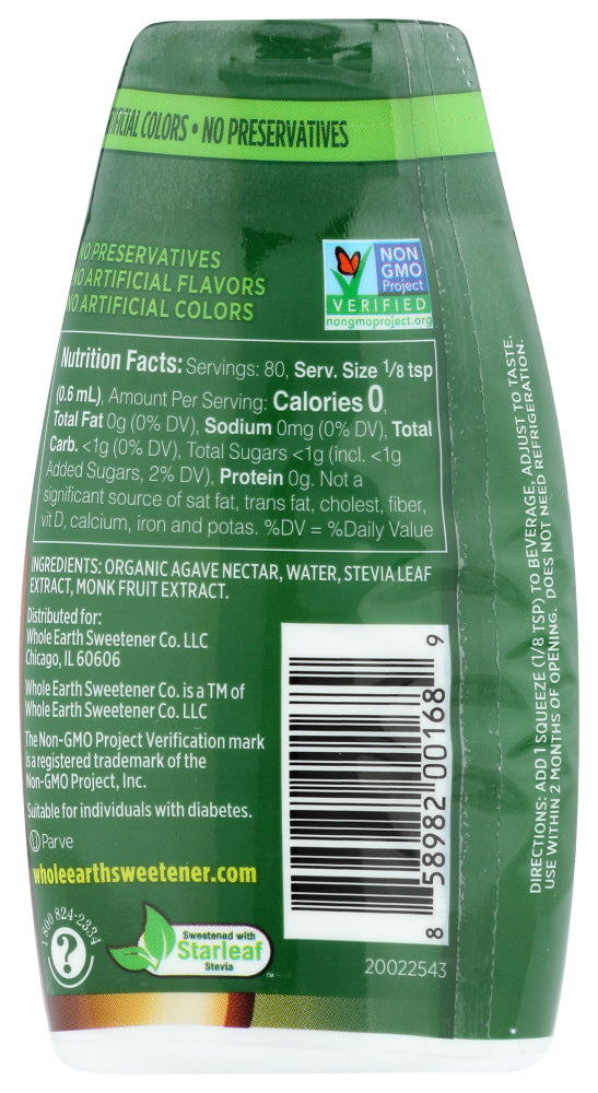 Whole Earth: Stevia And Monk Fruit Liquid Sweetener Original, 1.62 Oz