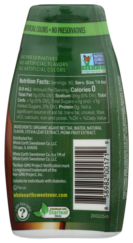 Whole Earth: Stevia And Monk Fruit Liquid Sweetener Vanilla Flavor, 1.62 Oz