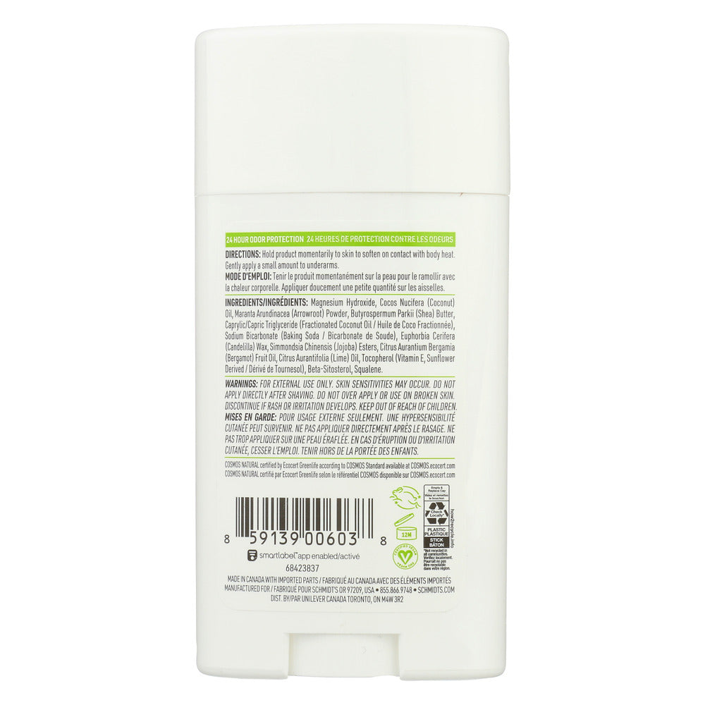 Schmidts: Bergamot Lime Deodorant Stick, 2.65 Oz