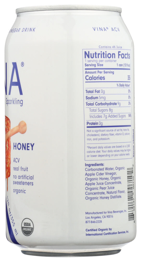 Vina: Honey Apple Cider Vinegar, 12 Fo