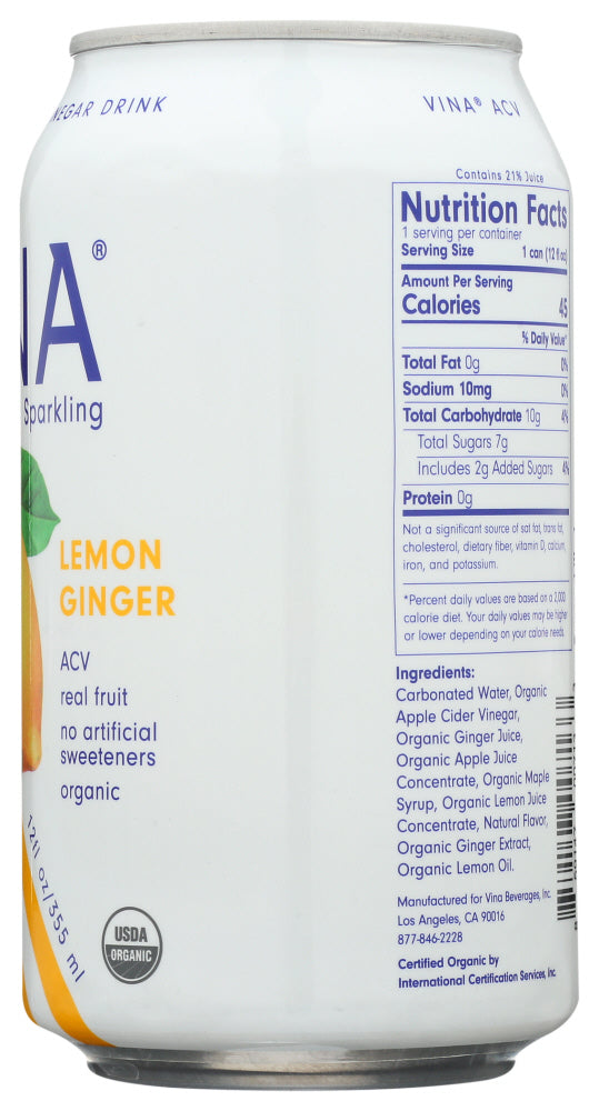 Vina: Lemon Ginger Apple Cider Vinegar, 12 Fo