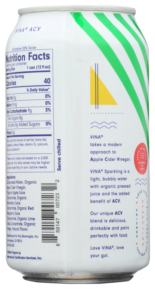 Vina: Raspberry Lime Apple Cider Vinegar, 12 Fo