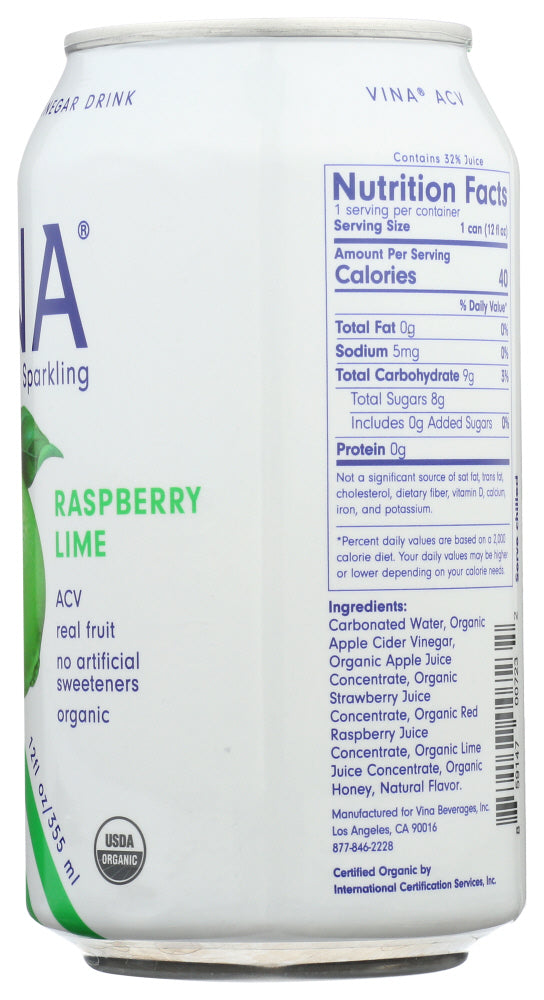 Vina: Raspberry Lime Apple Cider Vinegar, 12 Fo