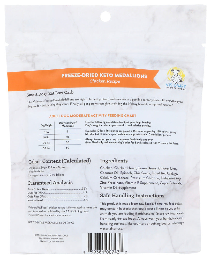 Visionary Pet Foods: Freeze Dried Chicken Keto Medallions, 3.5 Oz