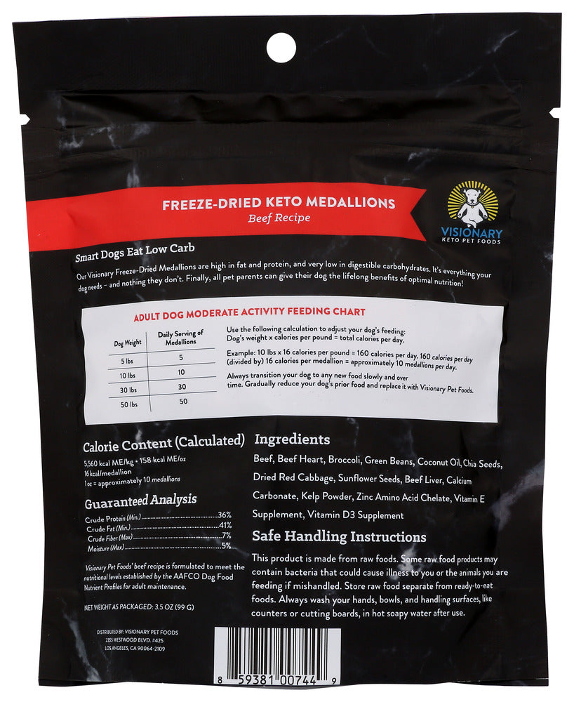 Visionary Pet Foods: Freeze Dried Beef Keto Medallions, 25 Oz