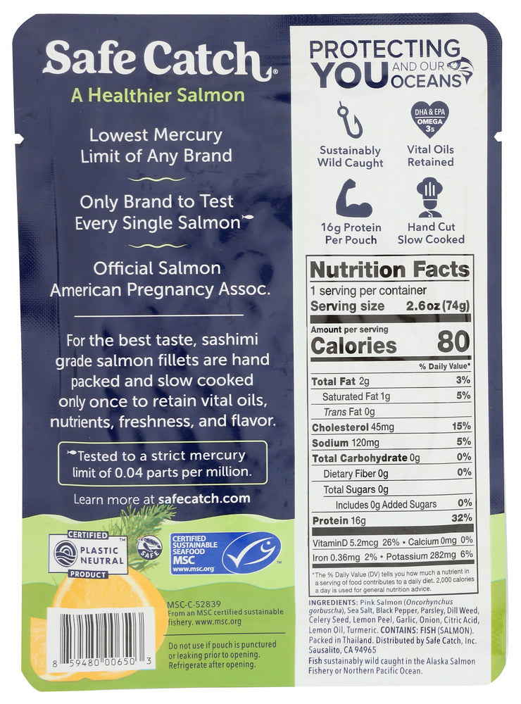 Safecatch: Wild Alaska Pink Salmon Citrus Dill, 2.6 Oz