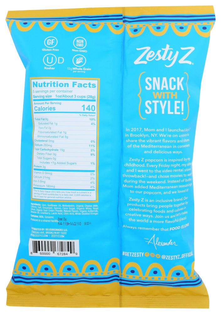 Zesty Z: Feta Cheesy Mediterranean Popcorn, 5 Oz