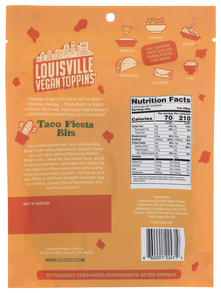 Louisville Vegan Jerky: Taco Fiesta Bits Toppins, 3 Oz