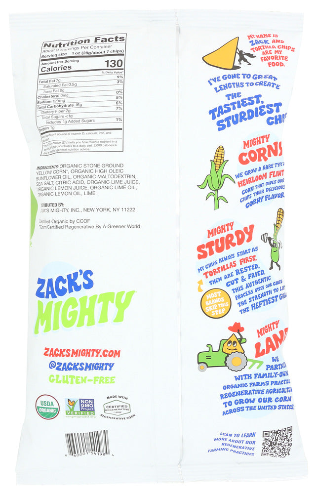 Zacks Mighty: Chips Tortilla Lime, 9 Oz