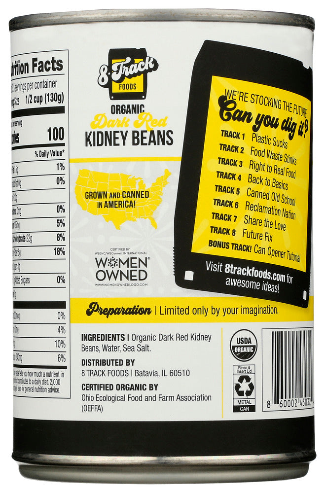 8 Track Foods: Org Kidney Beans Drk Red, 15 Oz