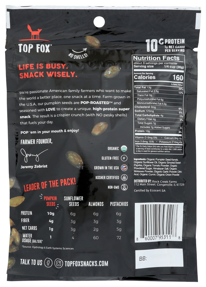 Top Fox: Seeds Pop Rstd Pmkn Bbq, 3.5 Oz