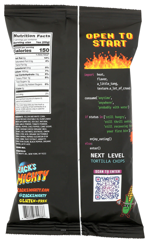 Zacks Mighty: Fiery Nacho Rolled Tortilla Chips, 7 Oz