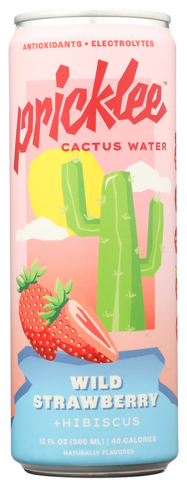 Pricklee: Wild Strawberry Plus Hibiscus Cactus Water, 12 Fo