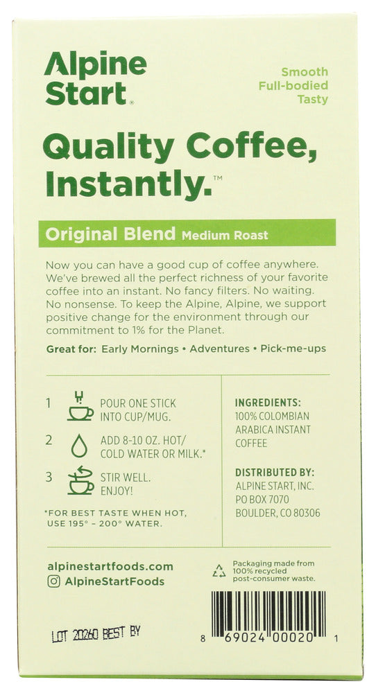 Alpine Start: Original Blend Medium Roast Instant Coffee, 0.88 Oz