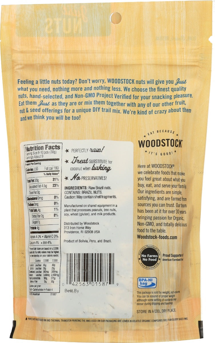 Woodstock: Nuts Brazil Raw, 9 Oz