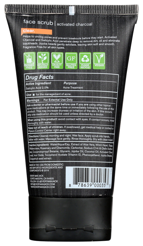 Every Man Jack: Activated Charcoal Face Scrub, 4.2 Oz