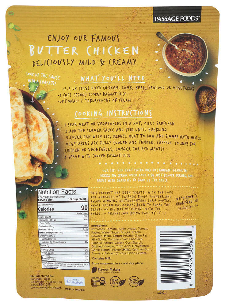 Passage Foods: Butter Chicken Simmer Sauce, 13.2 Oz