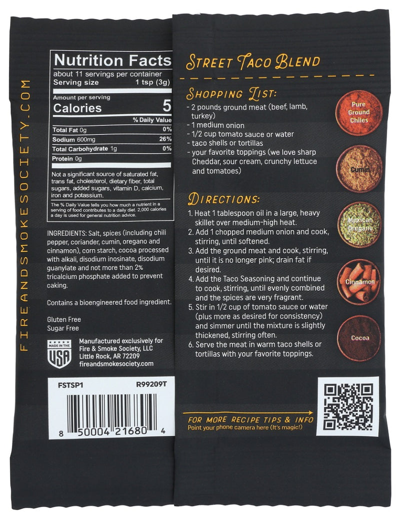 Fire And Smoke: Seasoning Mix Prem Taco, 1.2 Oz