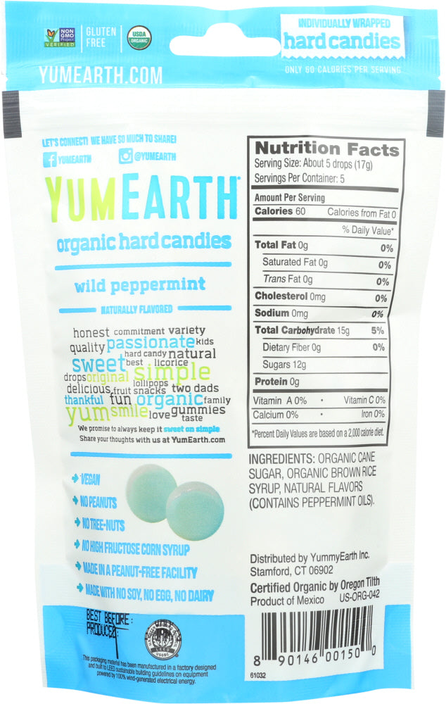 Yummy Earth: Organic Mint Drops Wild Peppermint, 3.3 Oz