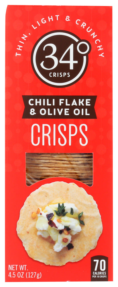 34 Degrees: Crisps Chili Flake Olive Oil, 4.5 Oz