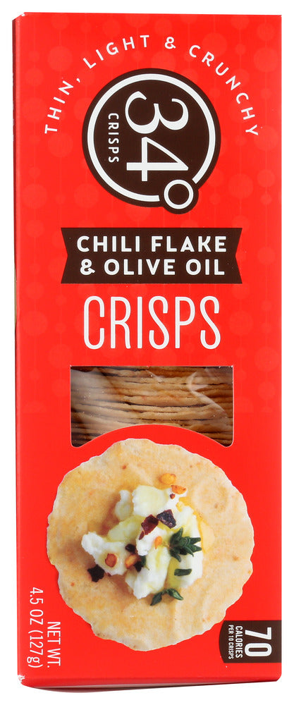 34 Degrees: Crisps Chili Flake Olive Oil, 4.5 Oz