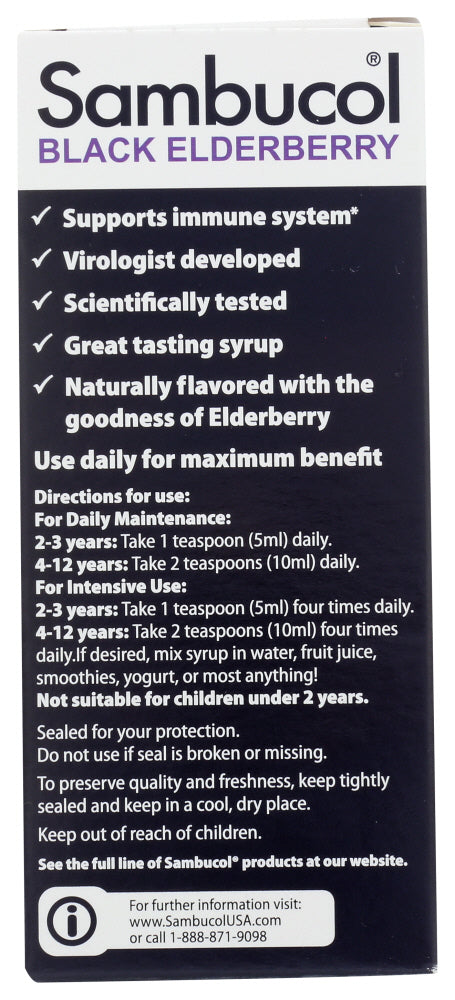 Sambucol: Syrup Black Elderberry For Kids, 4 Oz