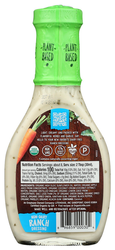 Organicville: Non Dairy Ranch Dressing, 8 Fo