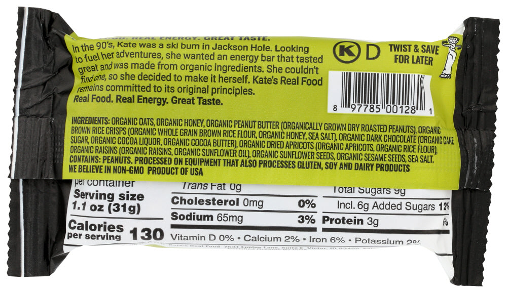 Kates Real Food: Bar Grizzly Pbtr Drk Choc, 2.2 Oz