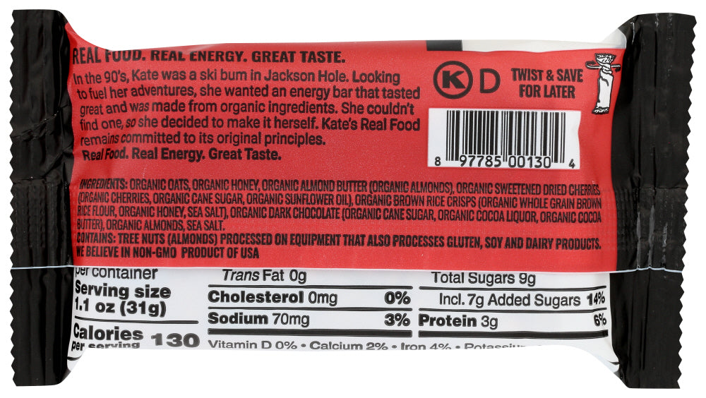 Kates Real Food: Bar Drk Choc Cherry Almd, 2.2 Oz