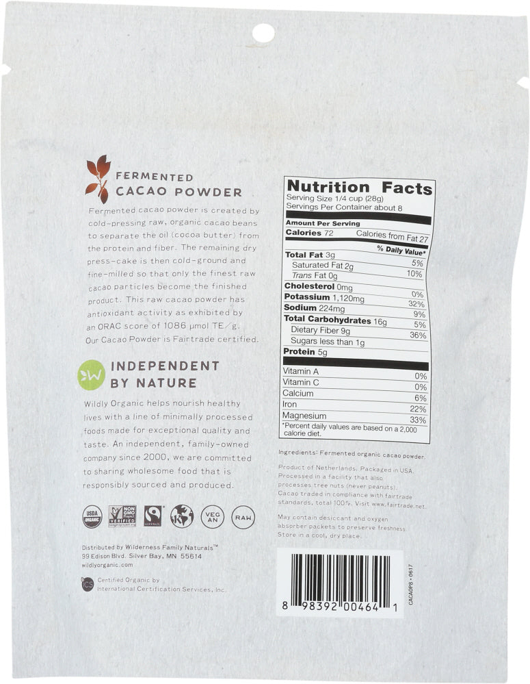 Wildly Organic: Powder Cacao Fermented, 8 Oz