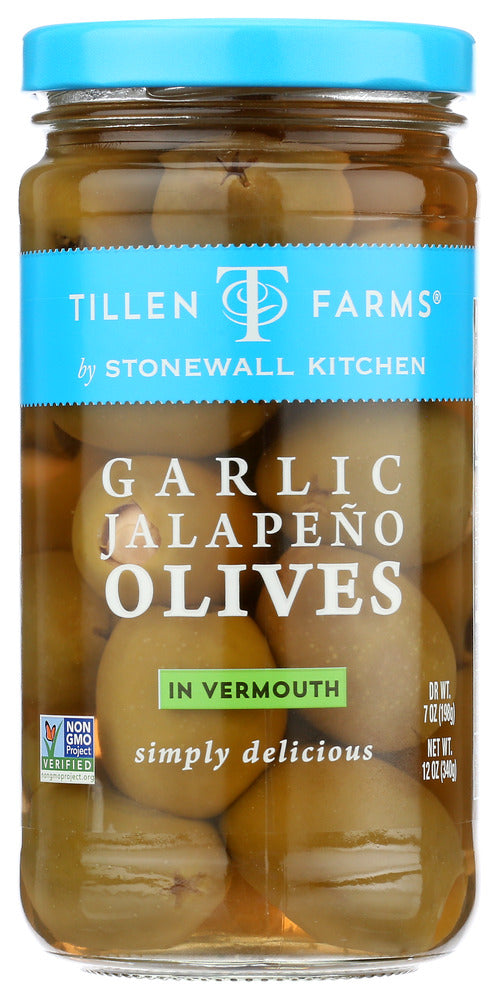 Tillen Farms: Olives Garlic Jalapeno, 12 Oz