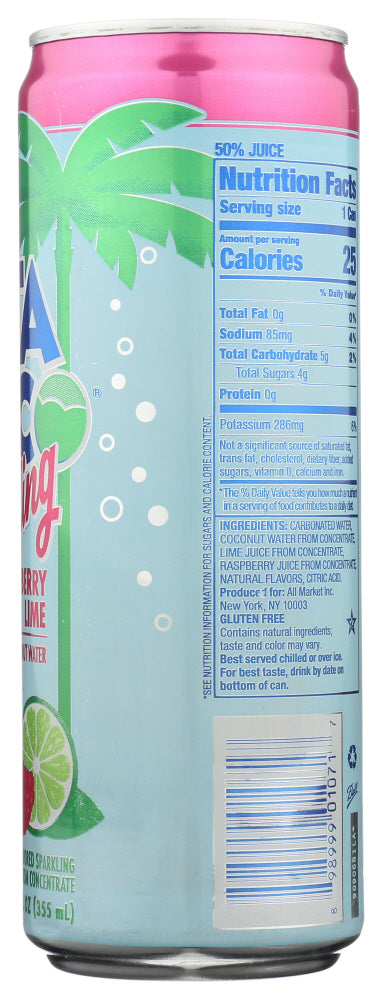 Vita Coco: Raspberry Lime Sparkling Water, 12 Fo