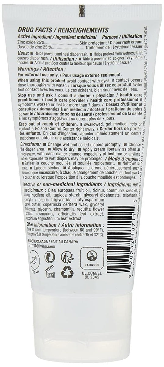 Attitude: Diaper Cream Zinc Unscented, 2.6 Oz