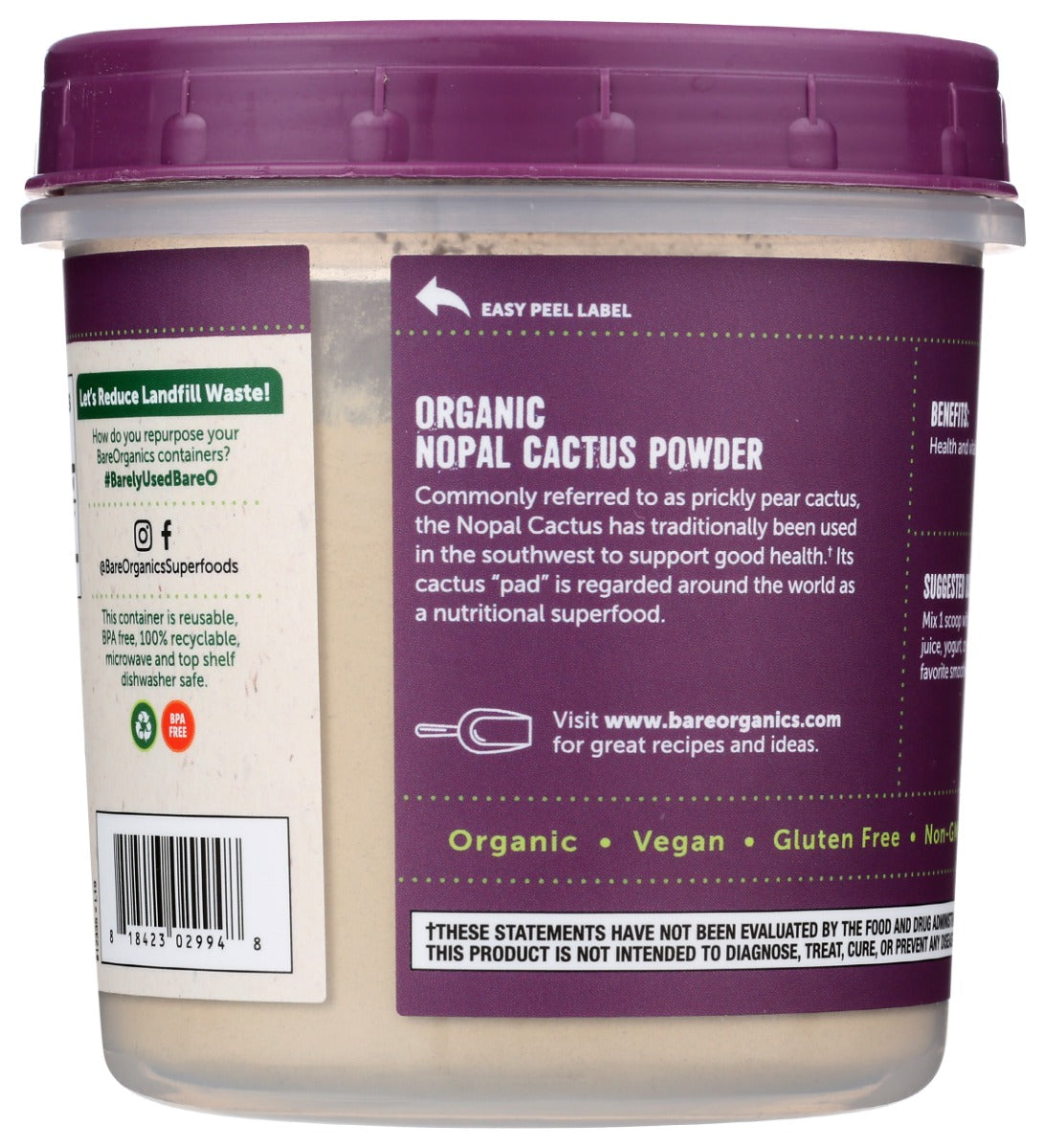 Bareorganics: Nopal Cactus Powder, 8 Oz