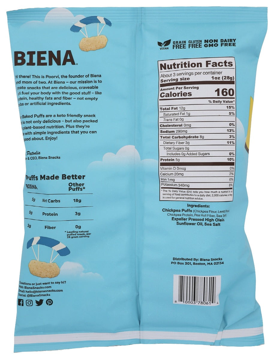 Biena: Sea Salt Baked Puffs, 3.2 Oz