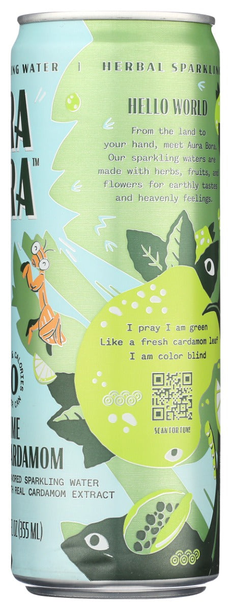 Aura Bora: Lime Cardamom Flavored Sparkling Water, 12 Fo