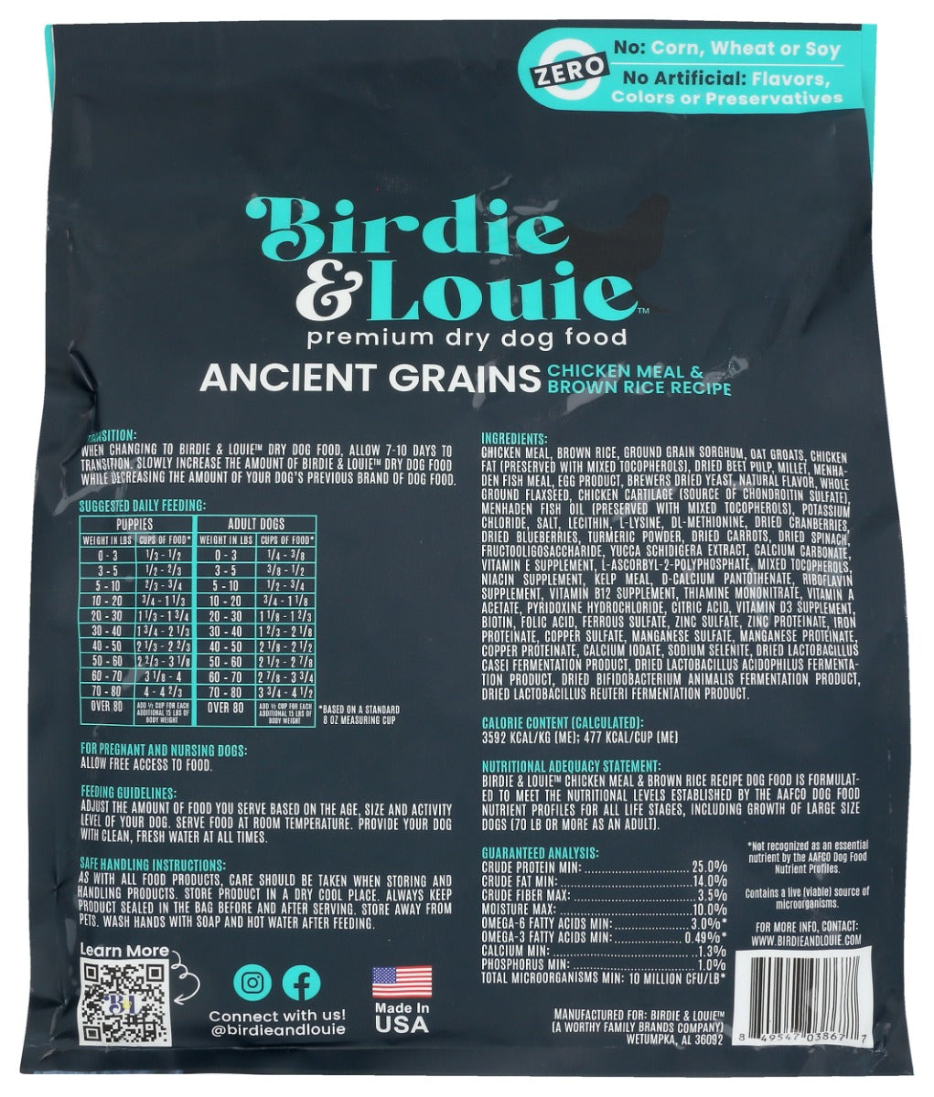 Birdie & Louie: Chicken Meal And Brown Rice Recipe Dry Dog Food, 3.5 Lb