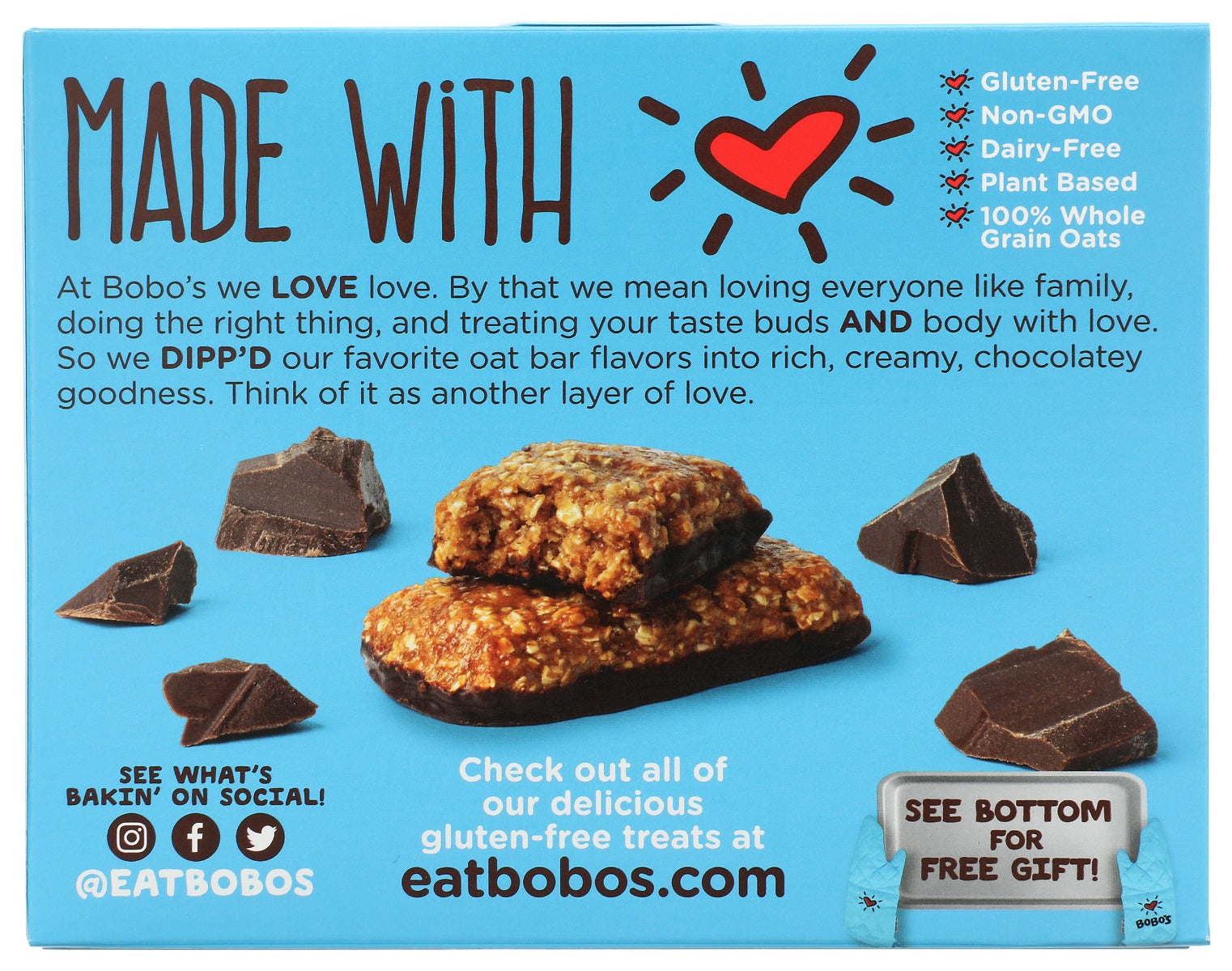 Bobos Oat Bars: Dippd Original Oat Bar Plus Dark Chocolate, 5 Oz