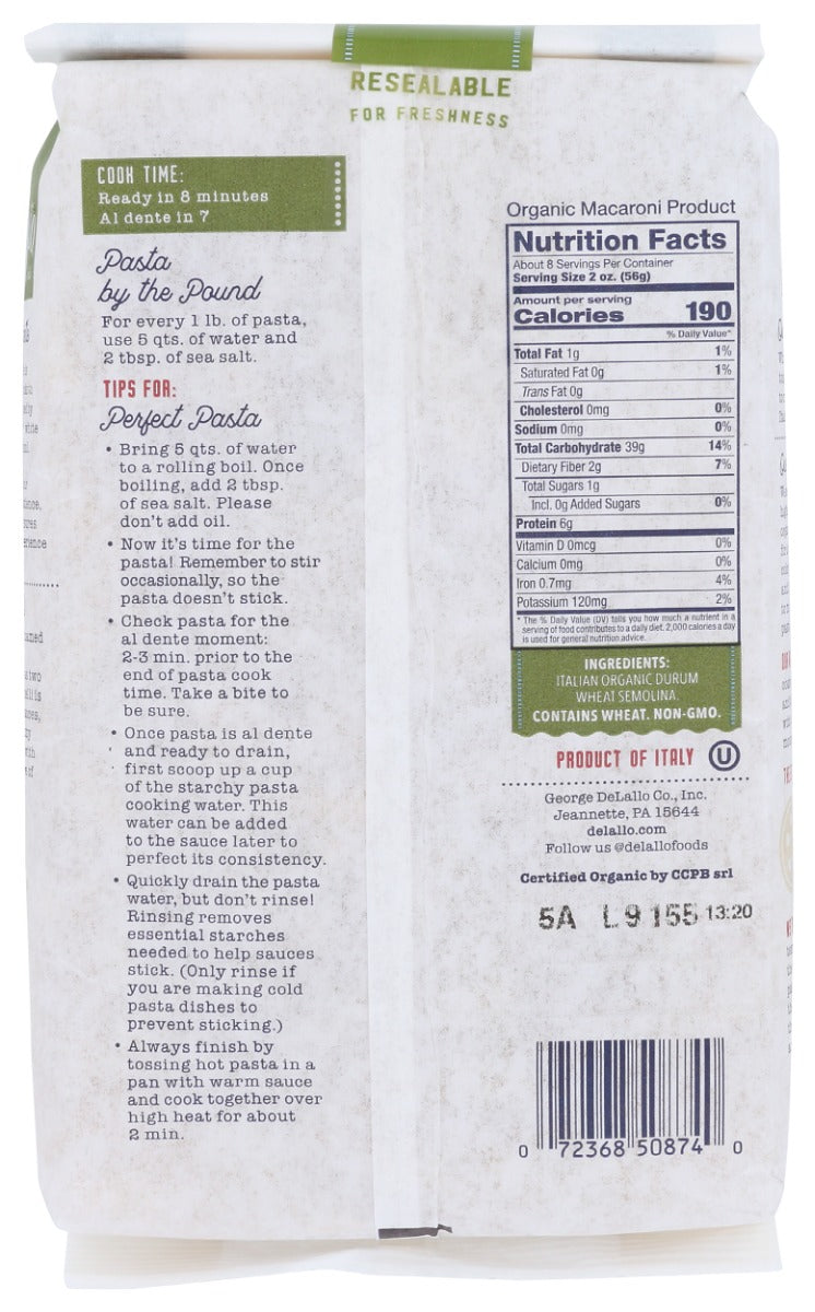 Delallo: Organic Gemelli Noodles, 16 Oz