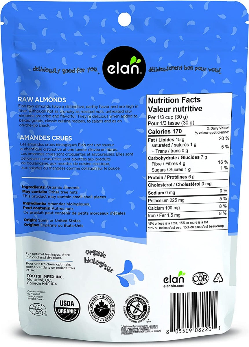 Elan: Organic Raw Almonds, 7.1 Oz