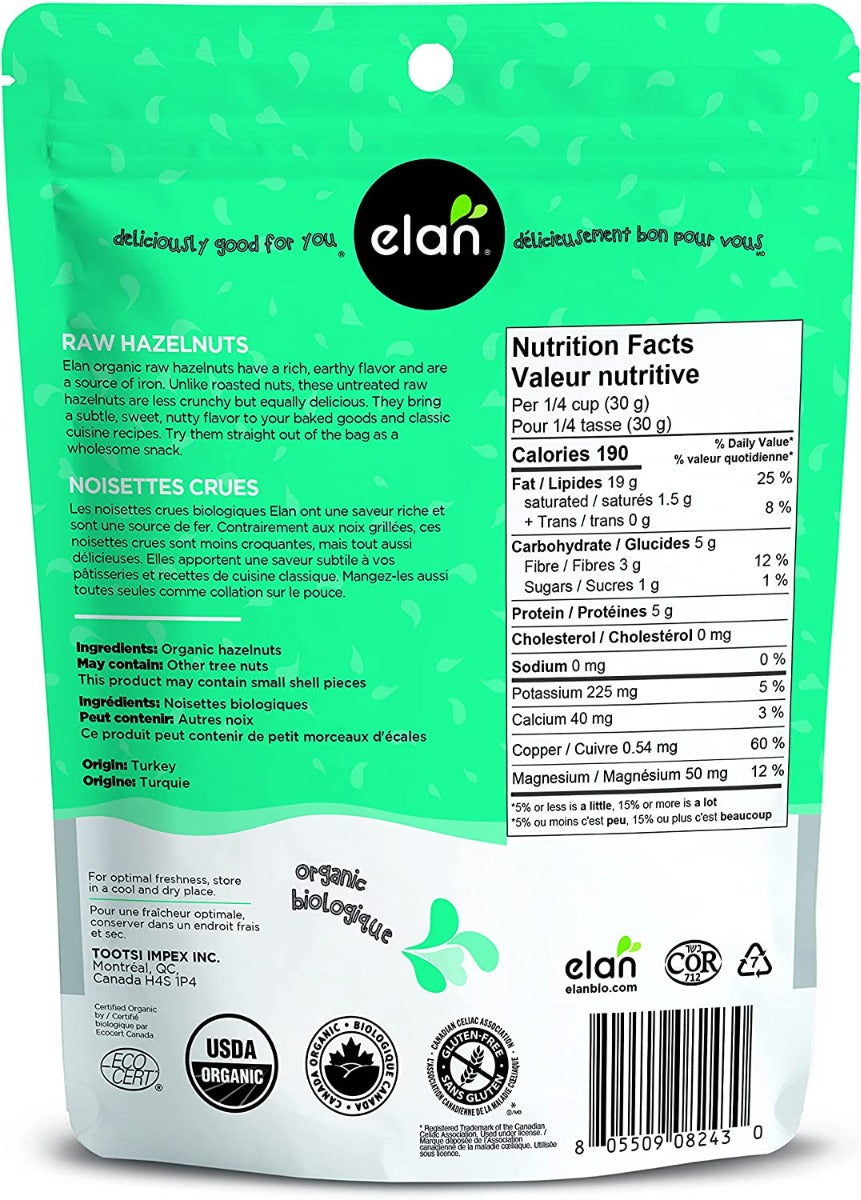 Elan: Organic Raw Hazelnuts, 5.8 Oz