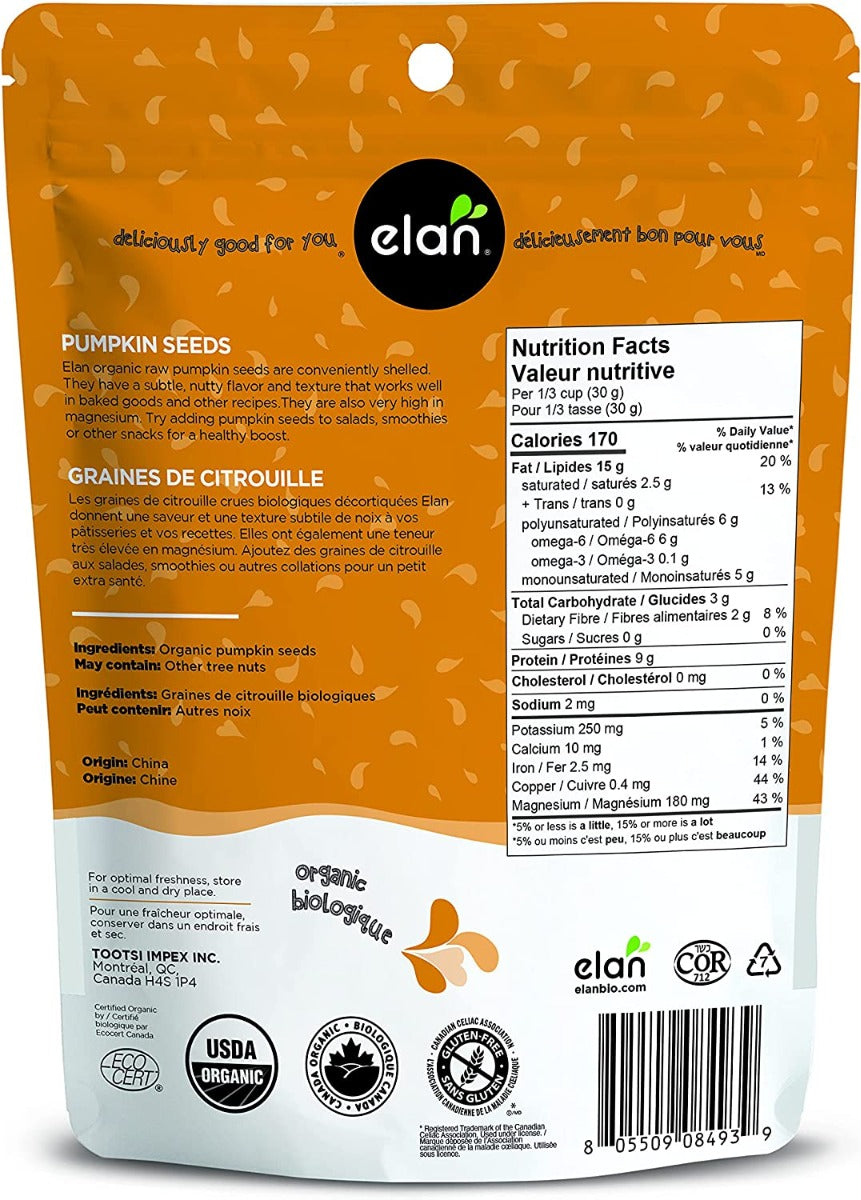 Elan: Organic Raw Pumpkin Seeds, 6.5 Oz