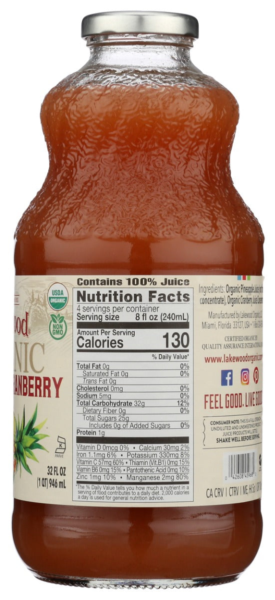 Lakewood: Organic Pineapple Cranberry Juice, 32 Fo