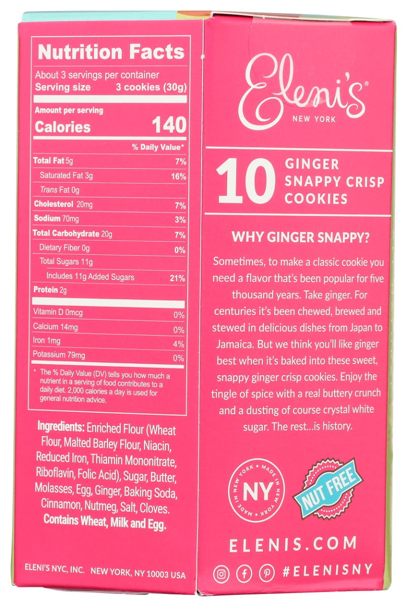 Elenis Cookies: Ginger Snappy Box, 3.5 Oz